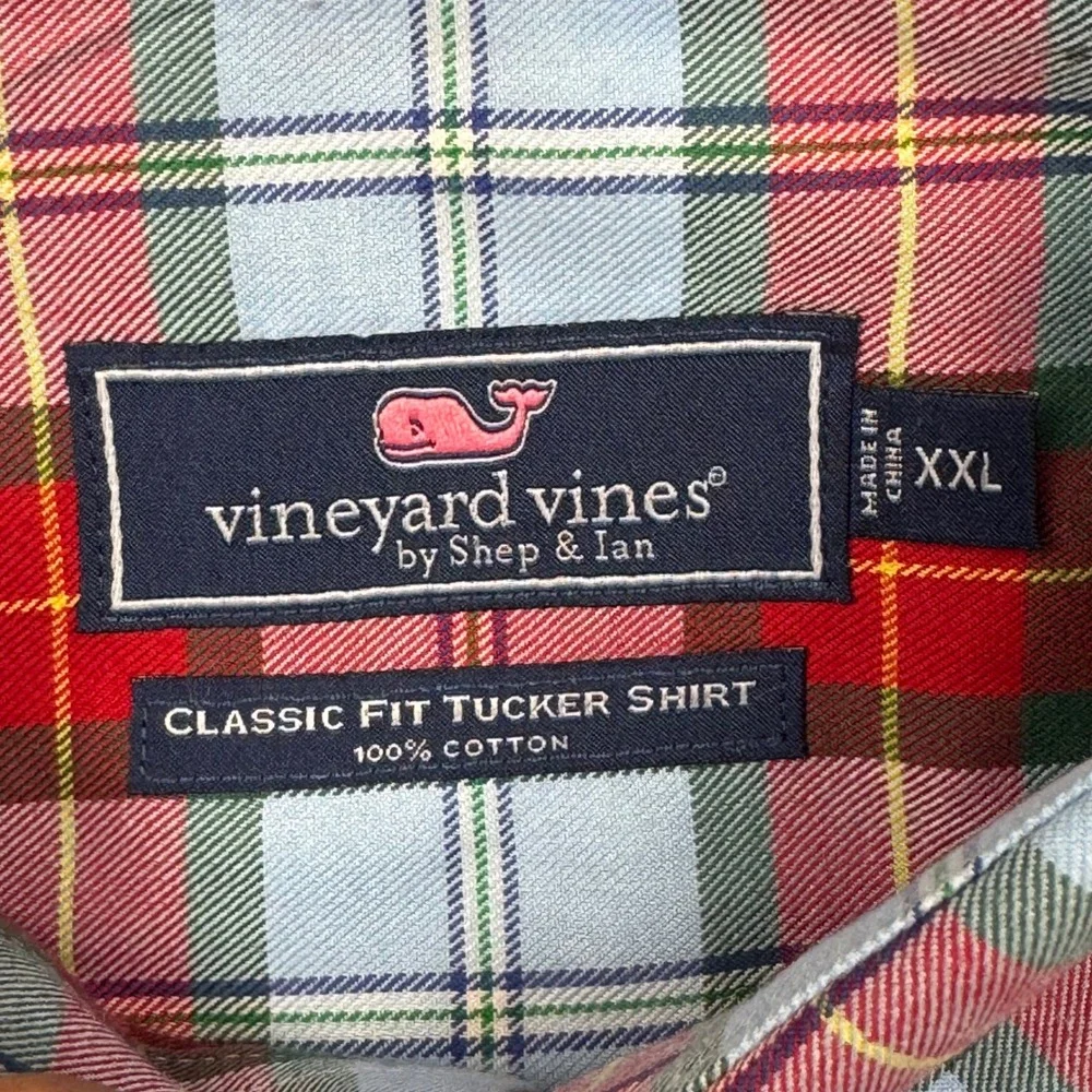 Vineyard Vines Shep & Ian Classic Fit Tucker Shirt Mens XXL Red Blue Plaid Whale - Picture 4 of 9